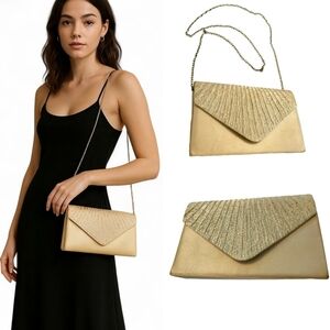 VINTAGE Silk Clutch Italian Bag Sparkling Bling Jeweled Gold Chain Strap Evening